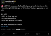 Cointelegraph bị hack giao diện, người dùng bị dụ kết nối ví nhận “token ảo”