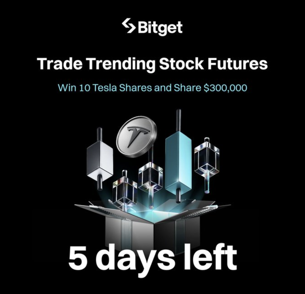 Hình ảnh bài viết: Chỉ Còn 5 Ngày Cuối Cùng: Cơ Hội Nhận $300,000 Cổ Phiếu Tesla Cùng Bitget Stock Futures